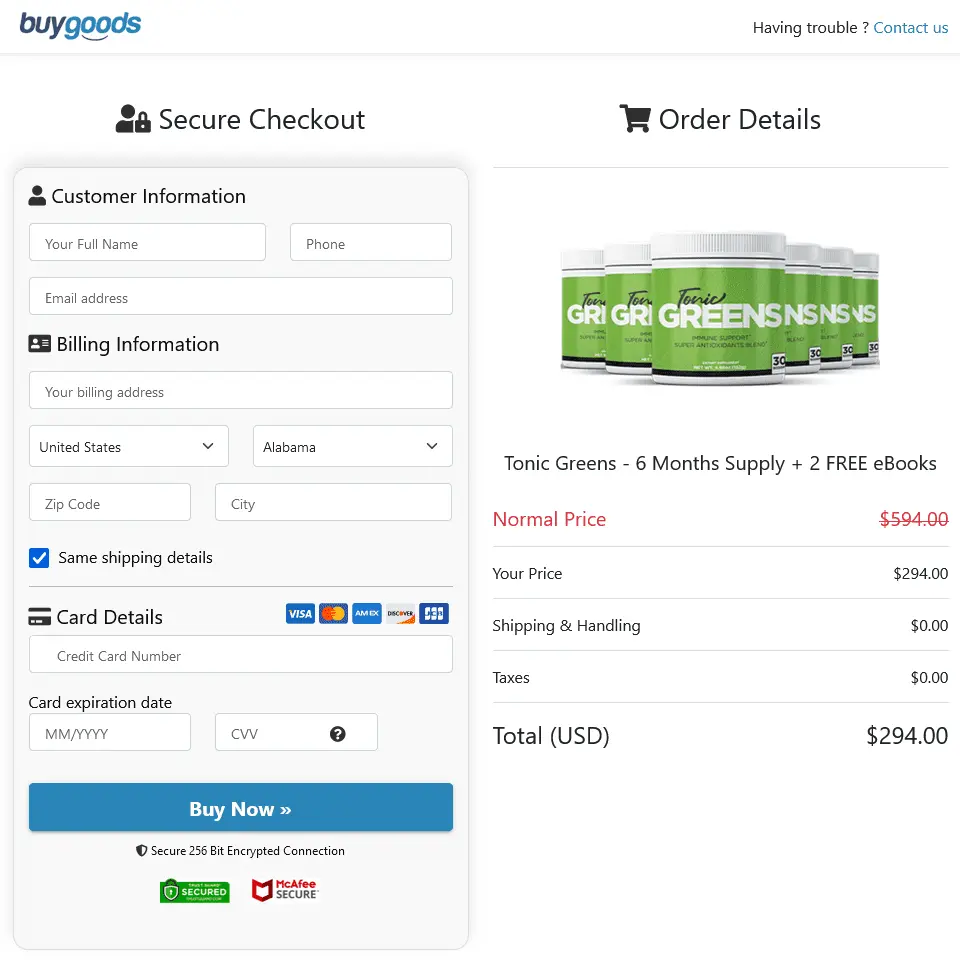 TonicGreens Order Page